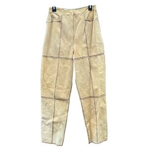 S.M.H. Vintage Dead Stock Tan Suede Crochet Patchwork Pants Boho Coachella sz 10